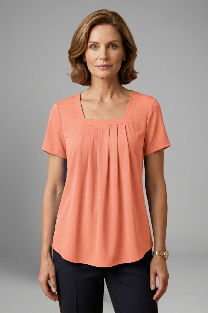 Leilani | Women's Tunic Top with Square Neck and Pleated Front