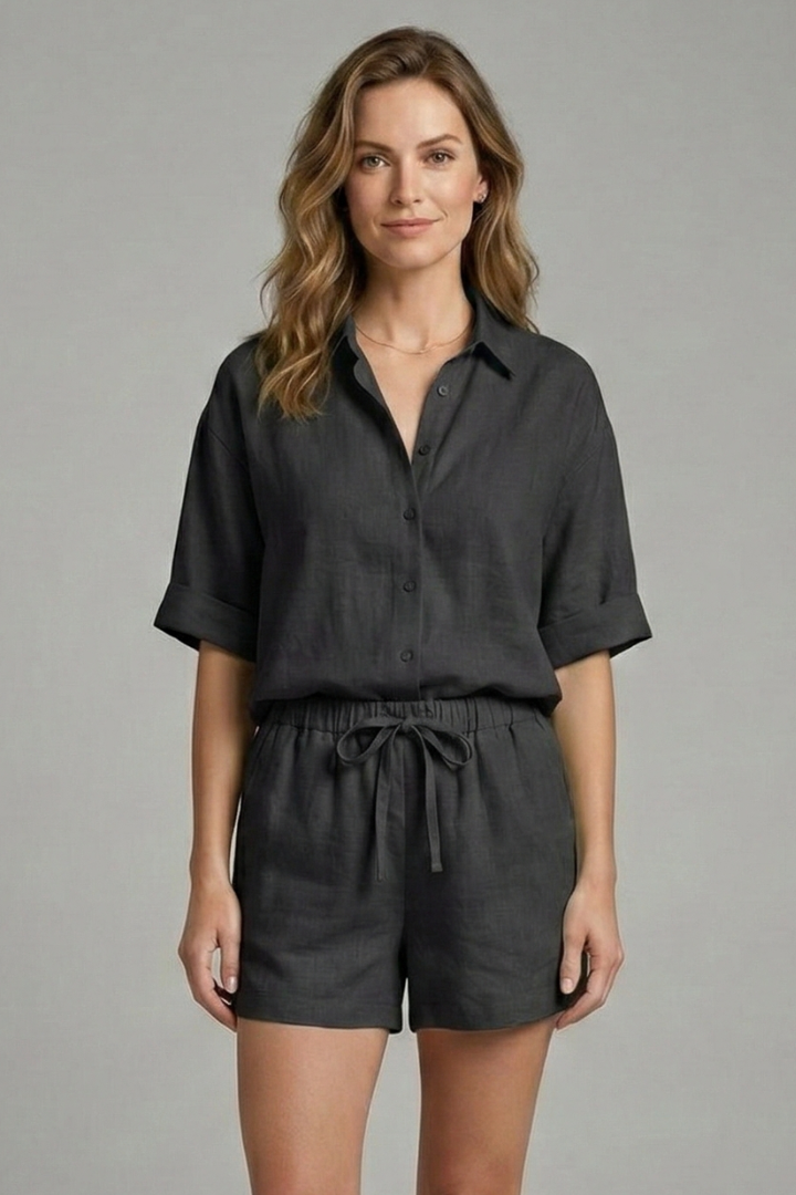 Jocelyn | Women's Two-Piece Set with Button Fastening and Drawstring Shorts