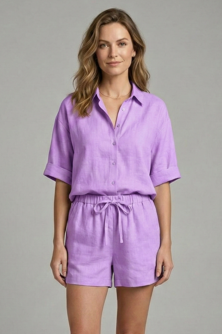 Jocelyn | Women's Two-Piece Set with Button Fastening and Drawstring Shorts