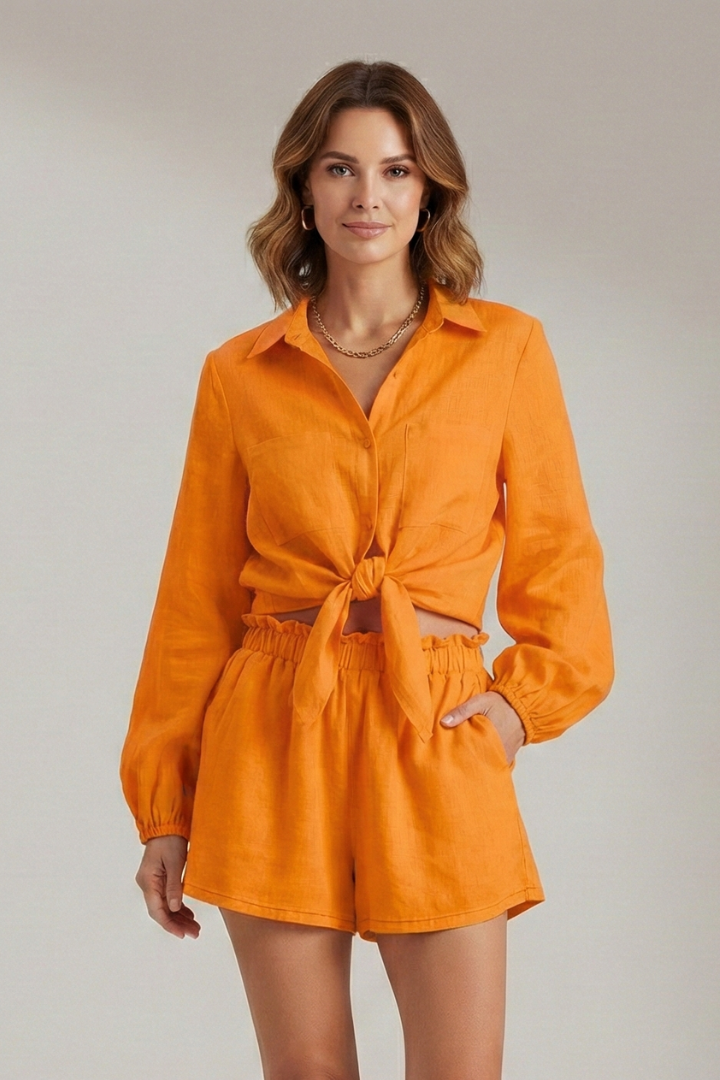 Julitta | Women's Two-Piece Set with Button Shirt and Shorts