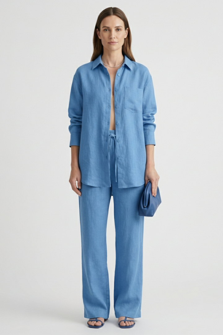 Eartha | Women's Two-Piece Set with Button Shirt and Straight Trousers
