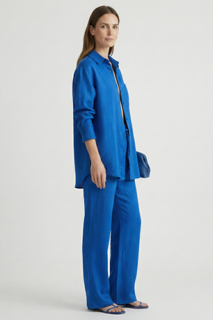 Eartha | Women's Two-Piece Set with Button Shirt and Straight Trousers