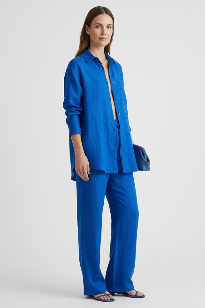 Eartha | Women's Two-Piece Set with Button Shirt and Straight Trousers