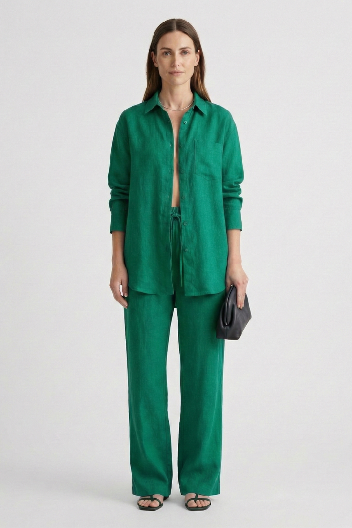 Eartha | Women's Two-Piece Set with Button Shirt and Straight Trousers