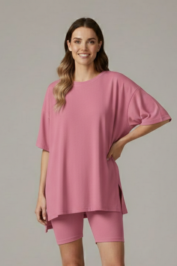 Jehanne | Women's Two-Piece Set with Crew Neck Top and Loose Shorts