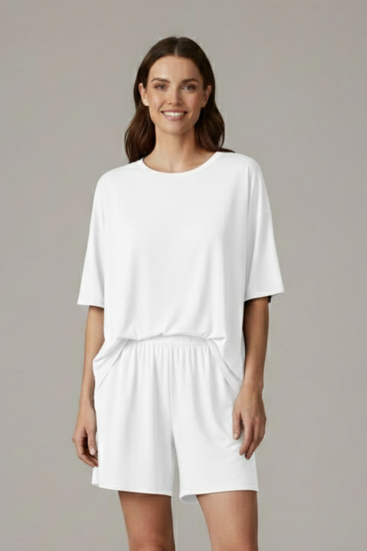 Jehanne | Women's Two-Piece Set with Crew Neck Top and Loose Shorts