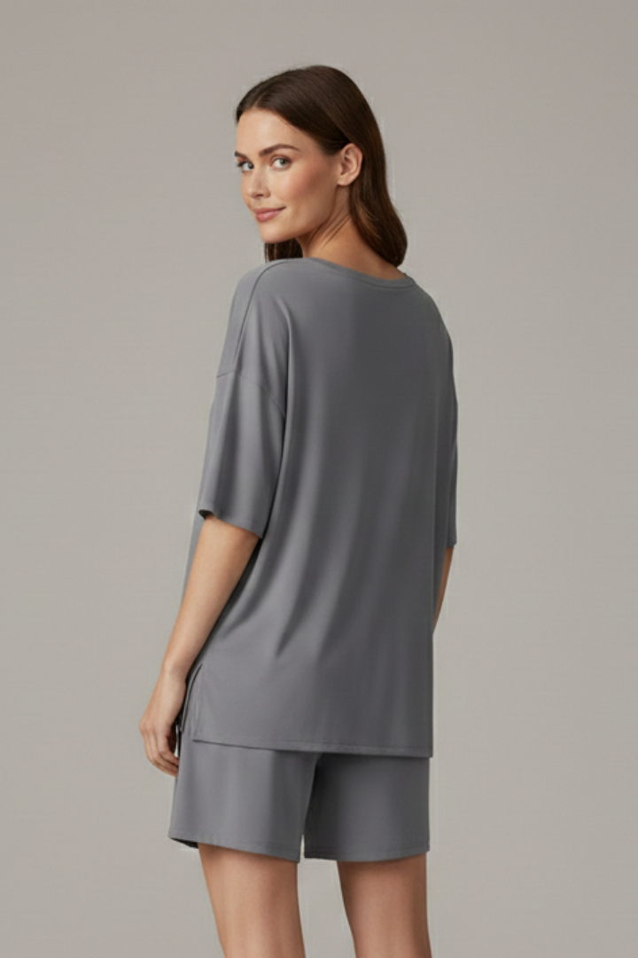 Jehanne | Women's Two-Piece Set with Crew Neck Top and Loose Shorts