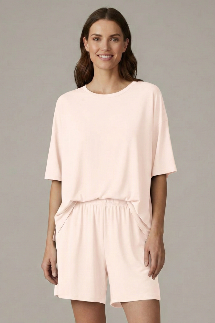 Jehanne | Women's Two-Piece Set with Crew Neck Top and Loose Shorts