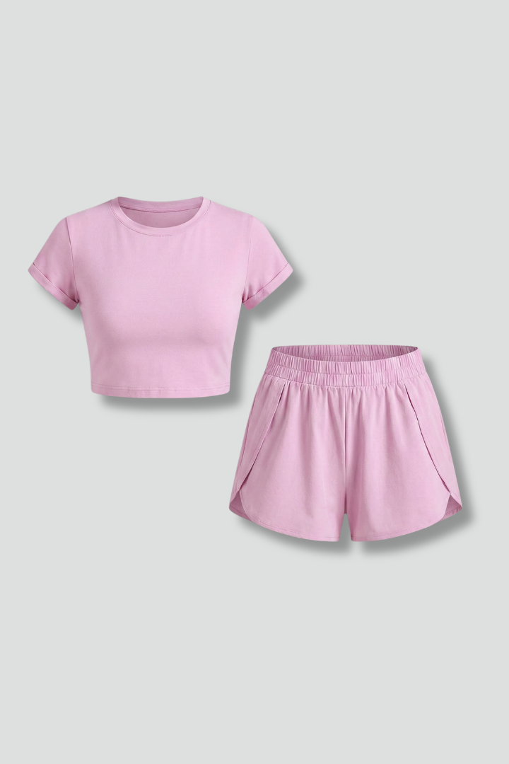 Jacoba | Women's Two-Piece Set with Cropped T-Shirt and Elastic Shorts