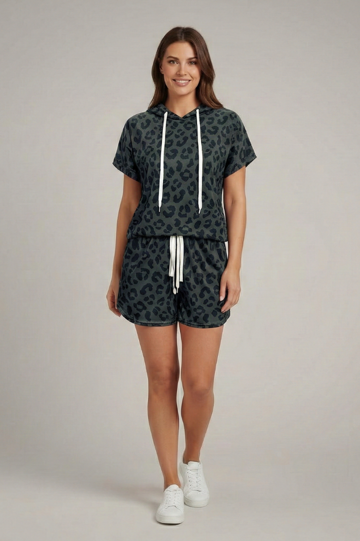 Hester | Women's Two-Piece Set with Hooded Top and Elastic Shorts