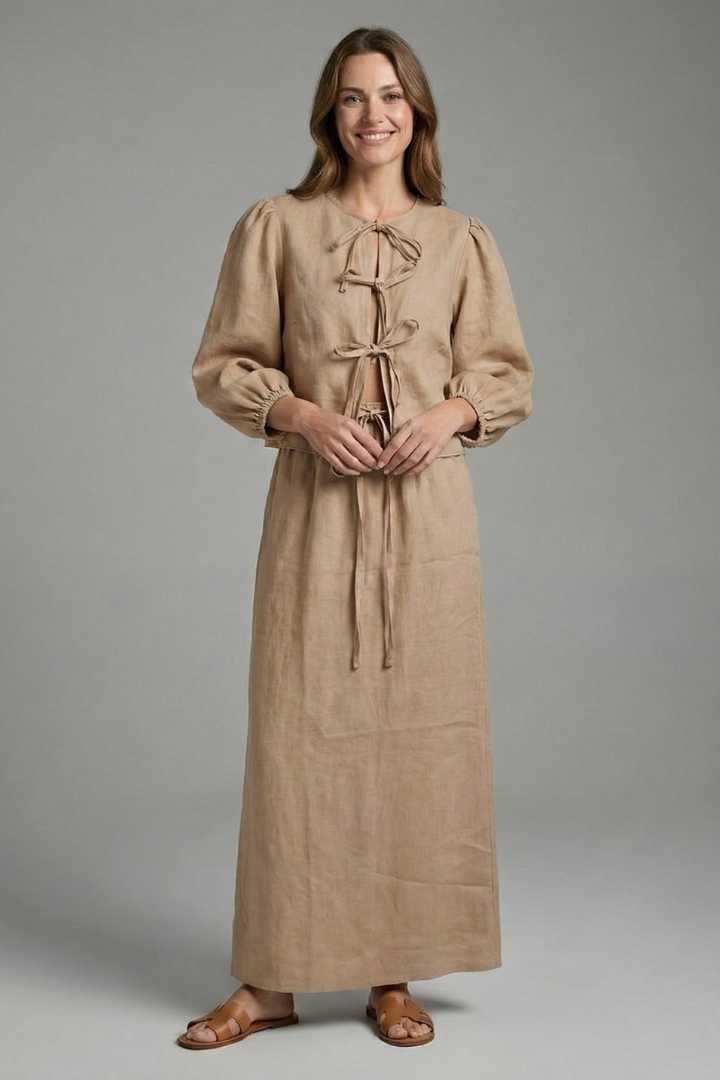 Fallon | Women's Two-Piece Set with Lace-Up Top and Elastic Waist Skirt
