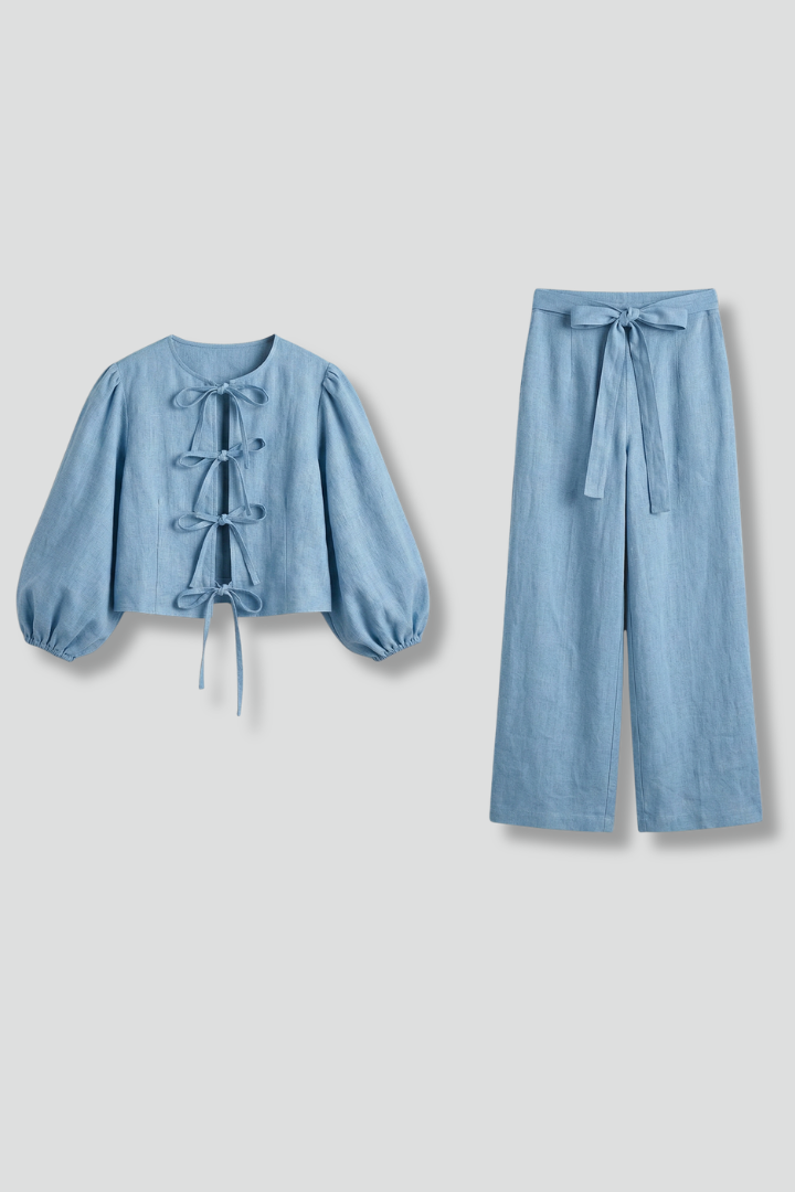 Fallon | Women's Two-Piece Set with Lace-Up Top and Elastic Waist Skirt