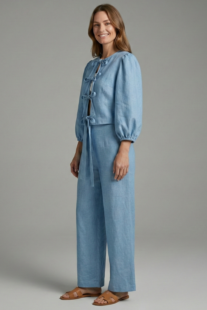 Fallon | Women's Two-Piece Set with Lace-Up Top and Elastic Waist Skirt
