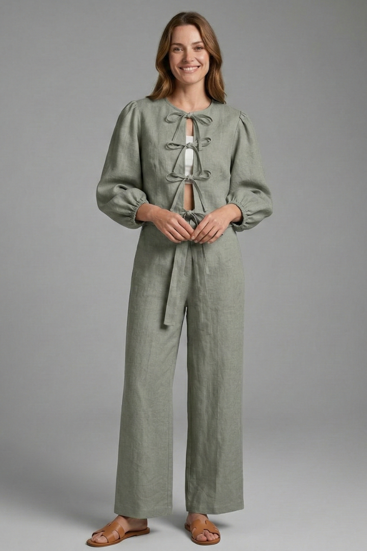 Fallon | Women's Two-Piece Set with Lace-Up Top and Elastic Waist Skirt