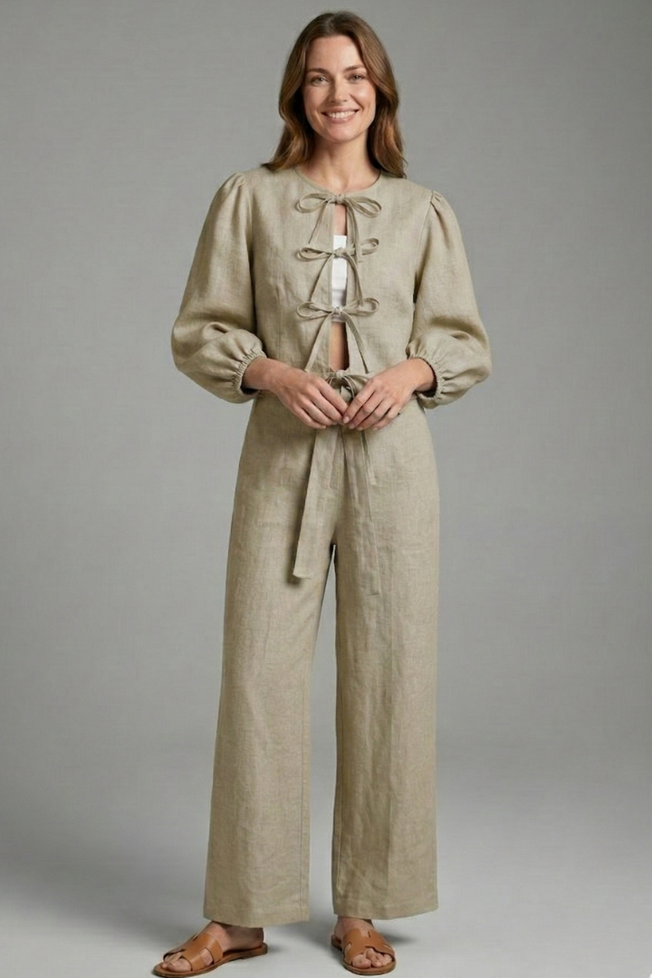 Fallon | Women's Two-Piece Set with Lace-Up Top and Elastic Waist Skirt