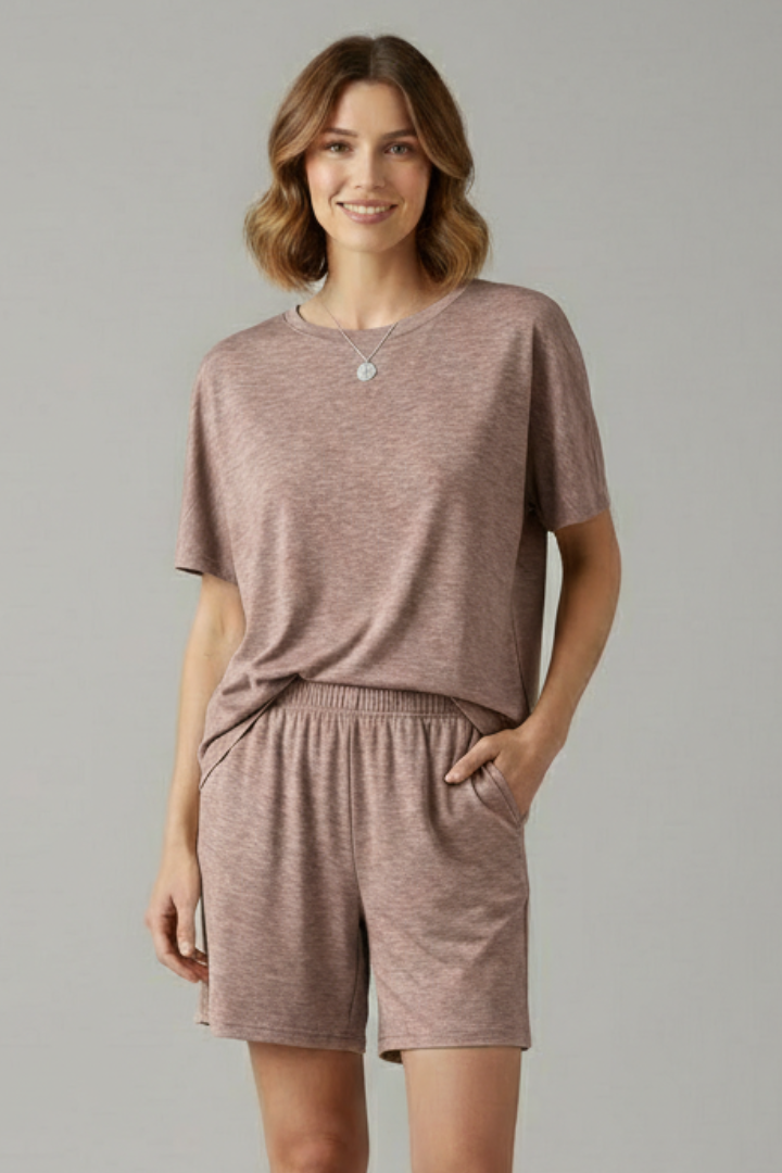 Jewel | Women's Two-Piece Set with Round Neck Top and Elastic Waist Shorts