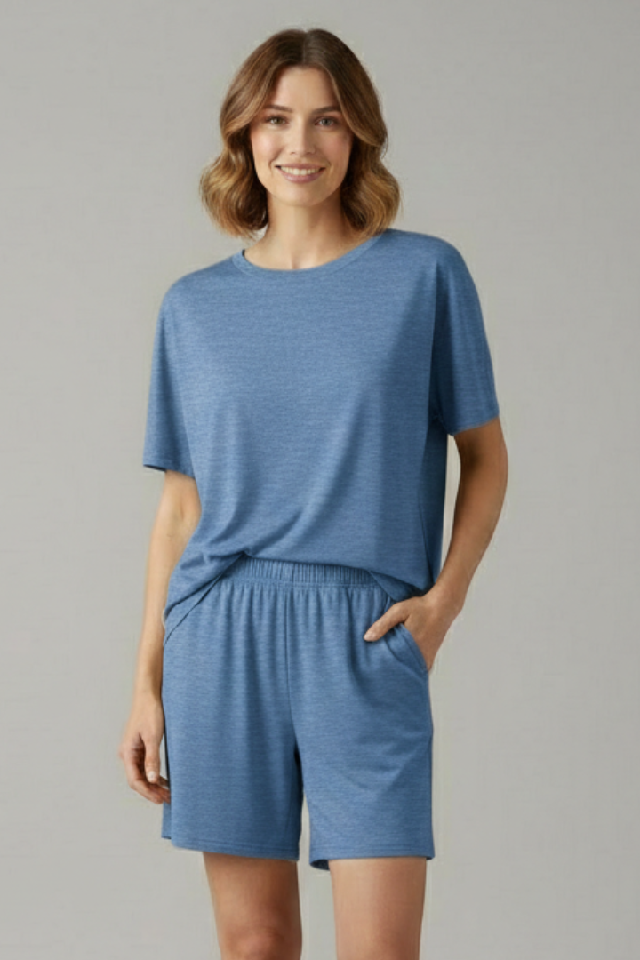 Jewel | Women's Two-Piece Set with Round Neck Top and Elastic Waist Shorts