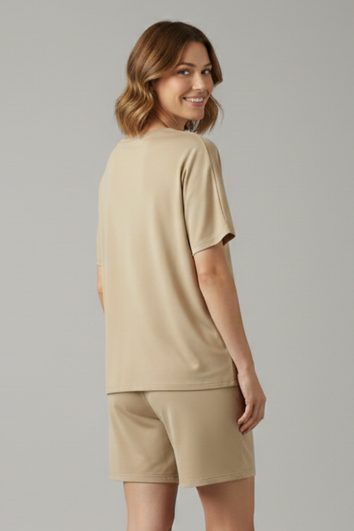 Jewel | Women's Two-Piece Set with Round Neck Top and Elastic Waist Shorts