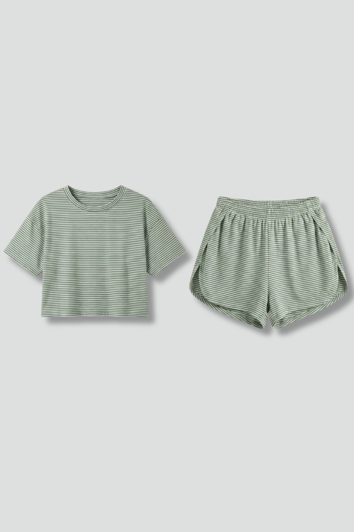 Jacintha | Women's Two-Piece Set with Short Sleeve Top and Elastic Shorts