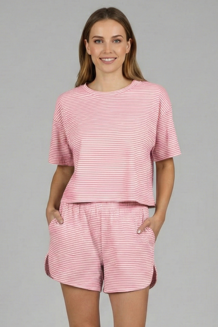 Jacintha | Women's Two-Piece Set with Short Sleeve Top and Elastic Shorts