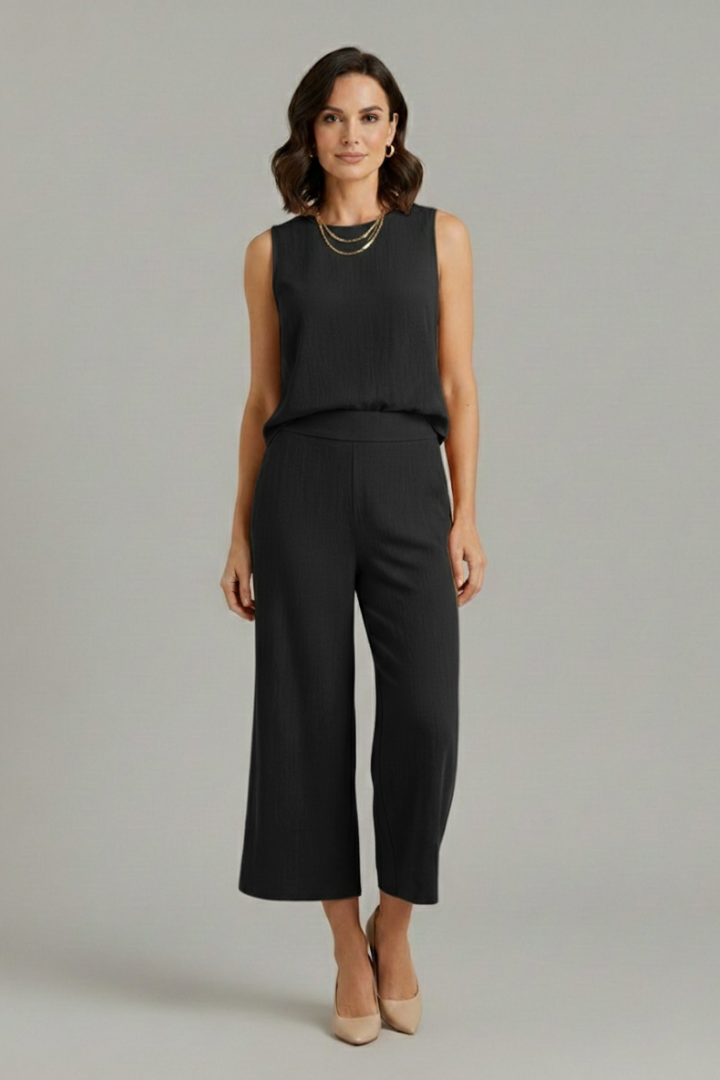 Drusa | Women's Two-Piece Set with Sleeveless Top and Cropped Trousers