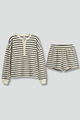 Hortense | Women's Two-Piece Set with Striped Top and Elastic Waist Shorts