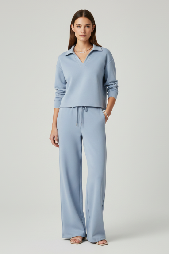Ariadne | Women's Two-Piece Set with V-Neck Top and Wide-Leg Pants