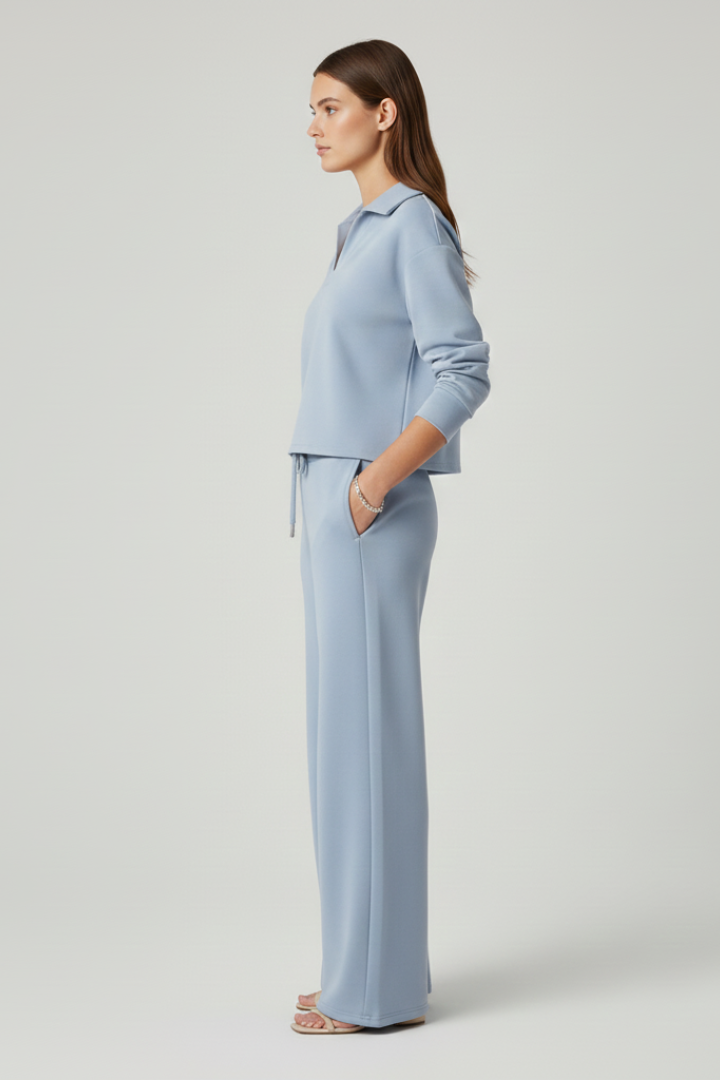 Ariadne | Women's Two-Piece Set with V-Neck Top and Wide-Leg Pants