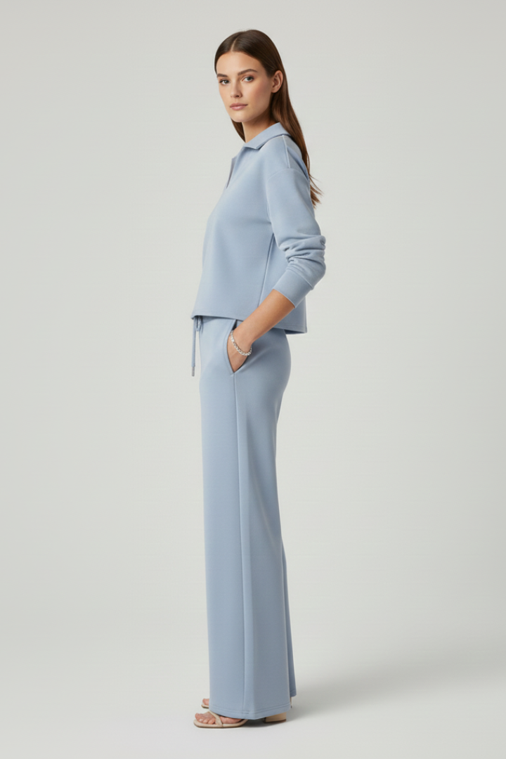 Ariadne | Women's Two-Piece Set with V-Neck Top and Wide-Leg Pants