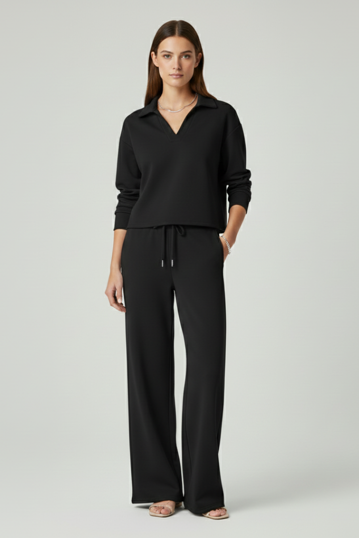 Ariadne | Women's Two-Piece Set with V-Neck Top and Wide-Leg Pants