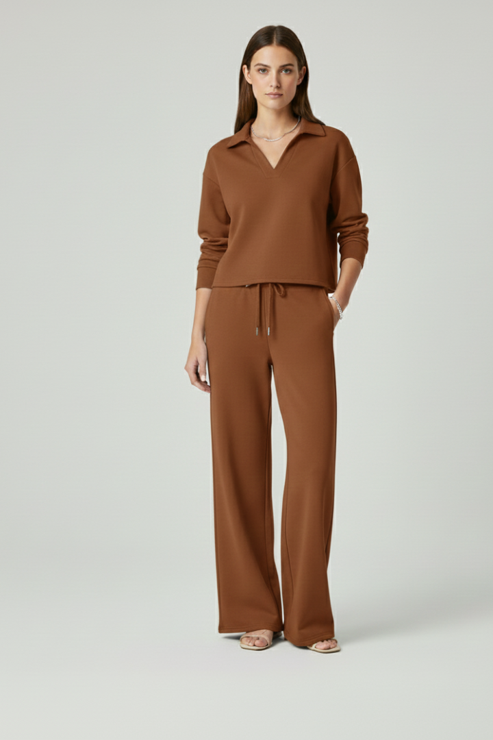 Ariadne | Women's Two-Piece Set with V-Neck Top and Wide-Leg Pants