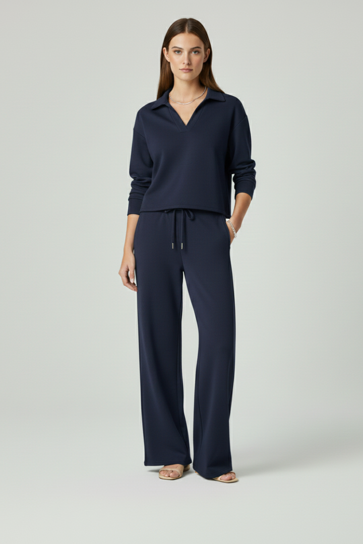 Ariadne | Women's Two-Piece Set with V-Neck Top and Wide-Leg Pants