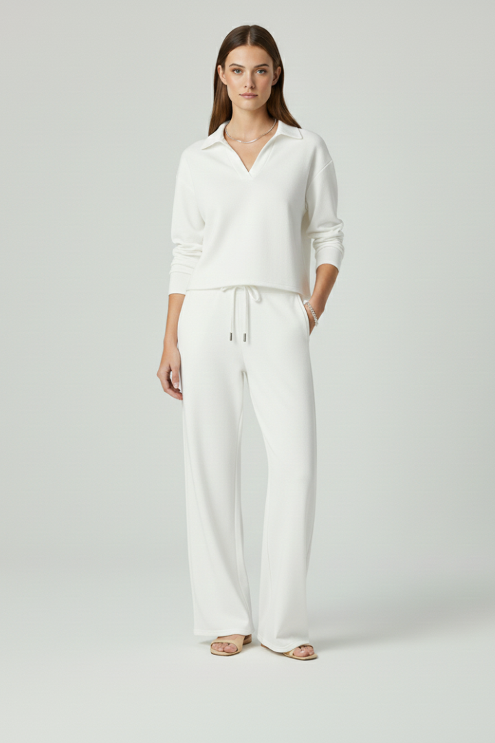 Ariadne | Women's Two-Piece Set with V-Neck Top and Wide-Leg Pants