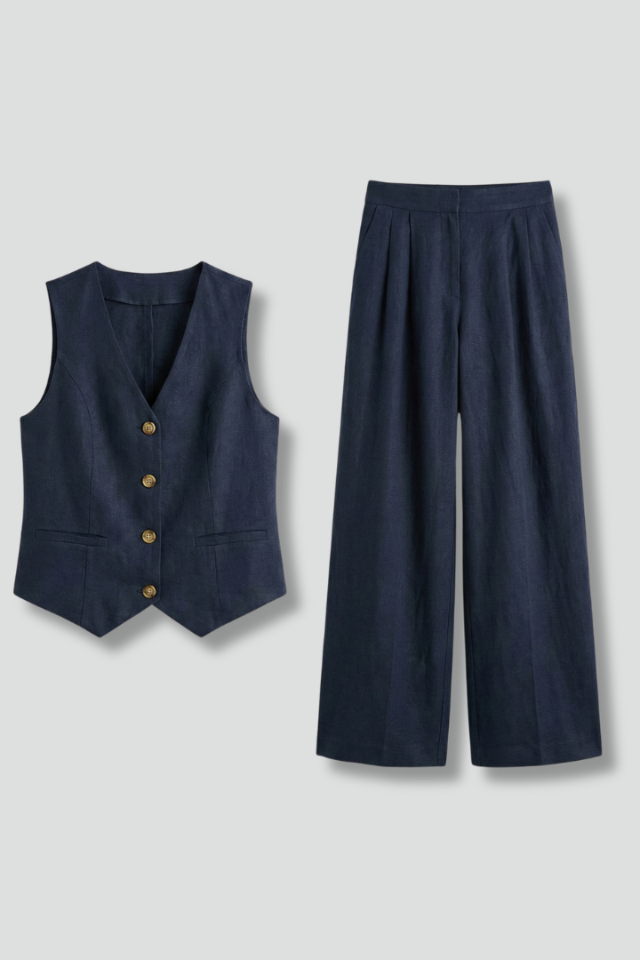 Dove | Women's Two-Piece Set with V-Neck Waistcoat and Wide Trousers