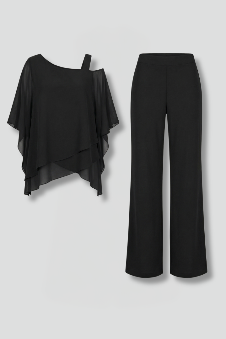 Scholastica | Women's Two Piece Set with Asymmetrical Top and Wide Leg Trousers