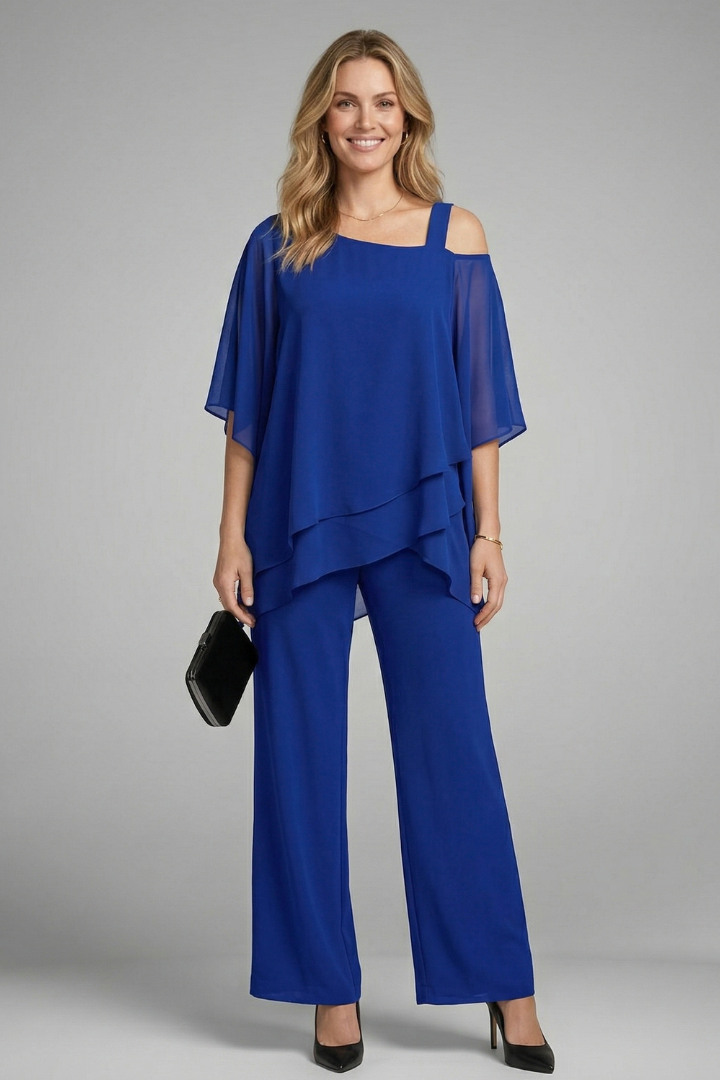 Scholastica | Women's Two Piece Set with Asymmetrical Top and Wide Leg Trousers