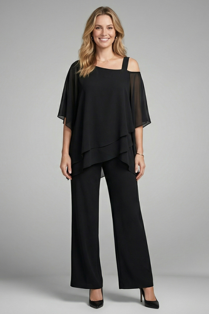 Scholastica | Women's Two Piece Set with Asymmetrical Top and Wide Leg Trousers