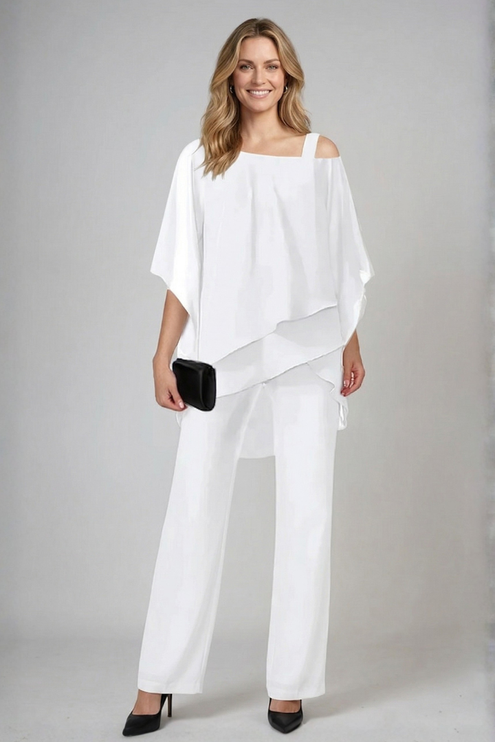 Scholastica | Women's Two Piece Set with Asymmetrical Top and Wide Leg Trousers