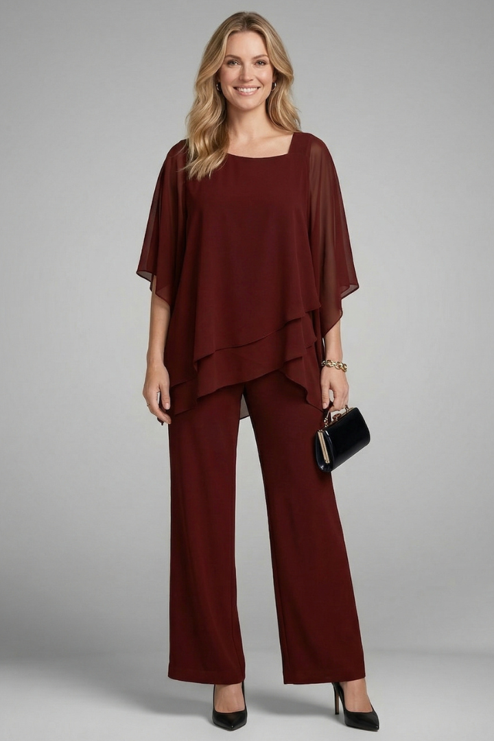 Scholastica | Women's Two Piece Set with Asymmetrical Top and Wide Leg Trousers
