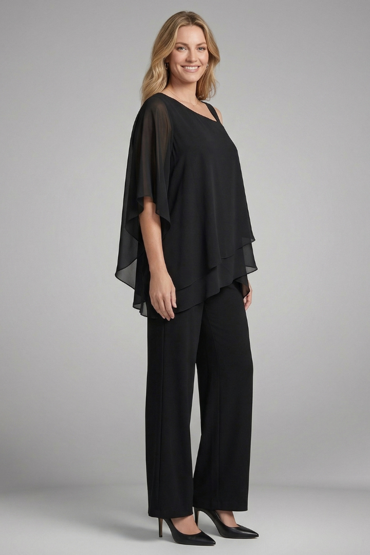 Scholastica | Women's Two Piece Set with Asymmetrical Top and Wide Leg Trousers