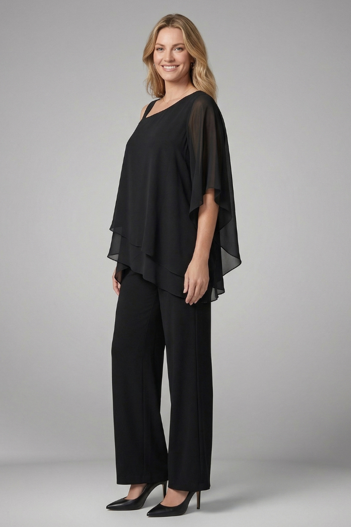 Scholastica | Women's Two Piece Set with Asymmetrical Top and Wide Leg Trousers