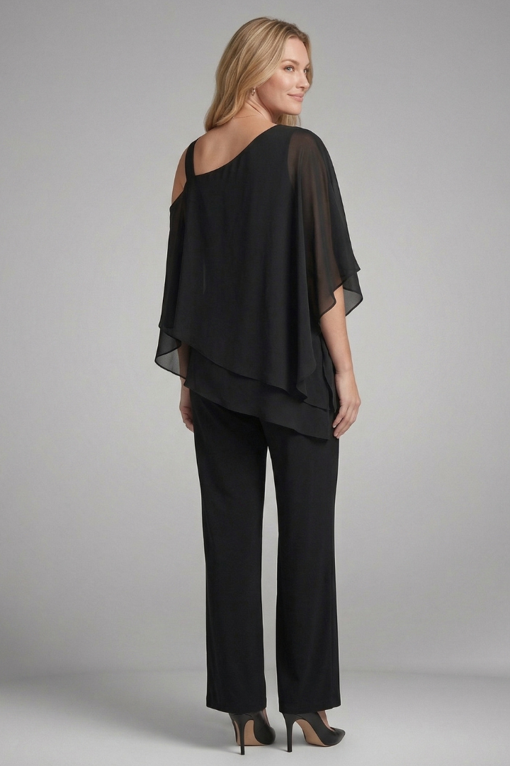 Scholastica | Women's Two Piece Set with Asymmetrical Top and Wide Leg Trousers