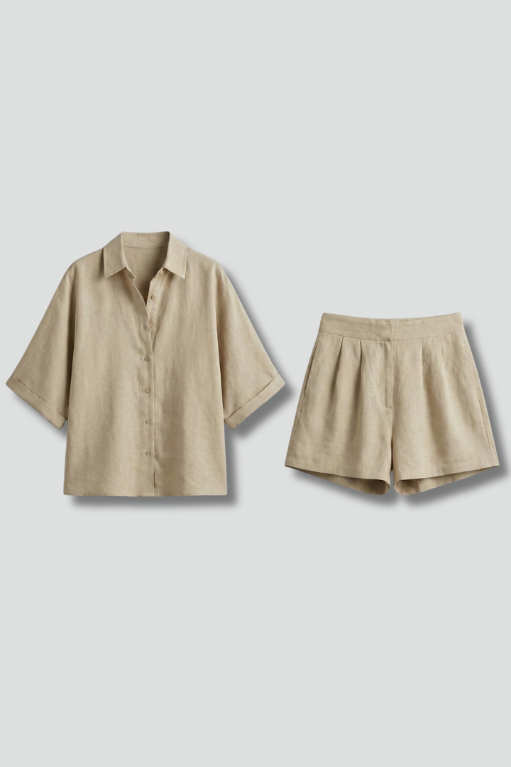 Hadassah | Women's Two Piece Set with Collared Shirt and Shorts