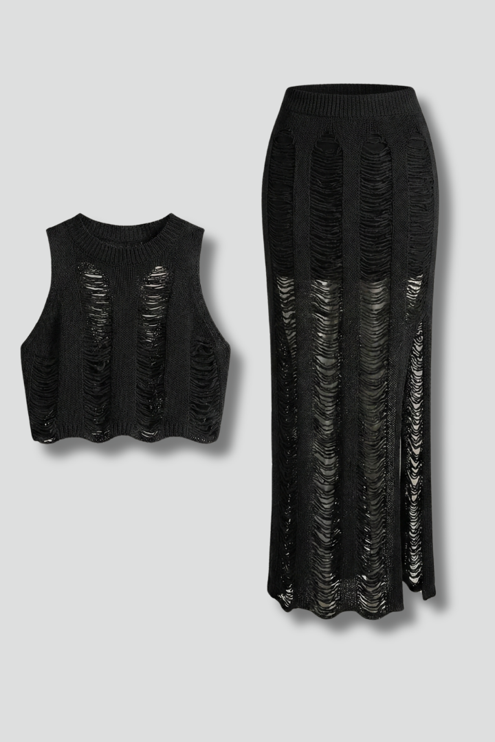 Fanchon | Women's Two Piece Set with Crop Top and Side Slit Skirt