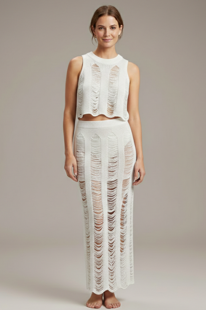 Fanchon | Women's Two Piece Set with Crop Top and Side Slit Skirt