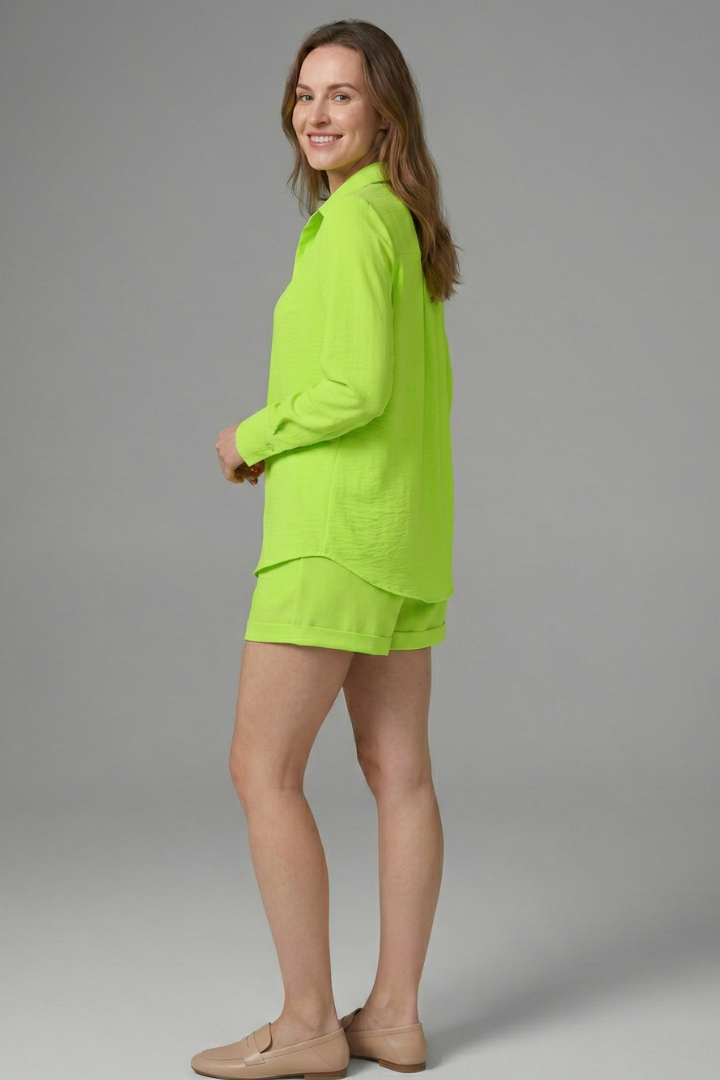 Ignatia | Women's Two Piece Set with Long Sleeve Shirt and Shorts