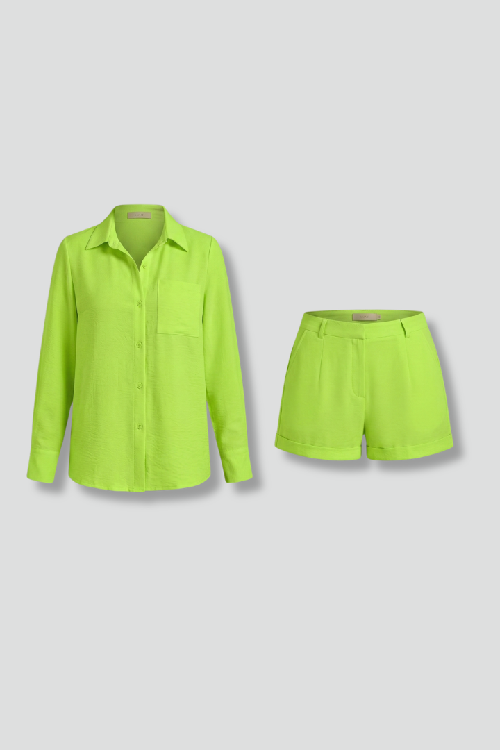 Ignatia | Women's Two Piece Set with Long Sleeve Shirt and Shorts