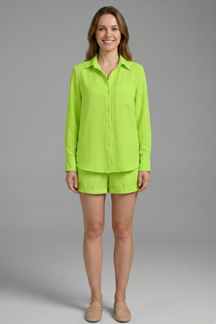 Ignatia | Women's Two Piece Set with Long Sleeve Shirt and Shorts