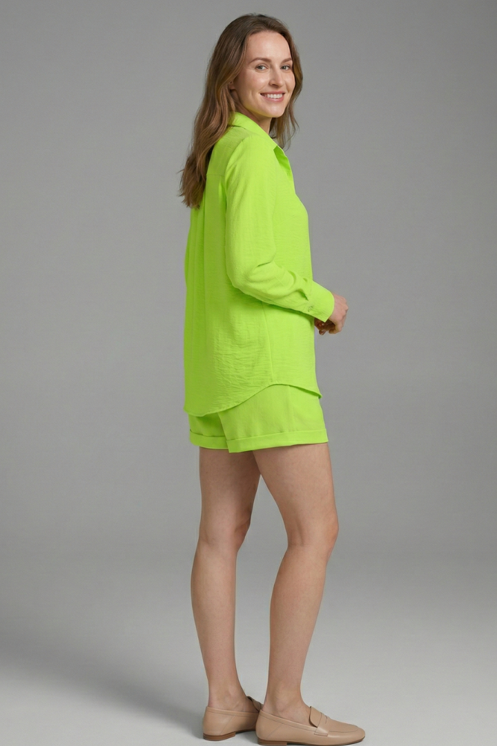 Ignatia | Women's Two Piece Set with Long Sleeve Shirt and Shorts