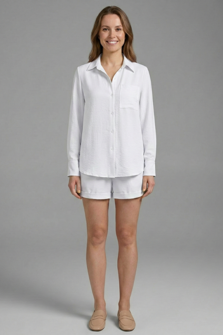 Ignatia | Women's Two Piece Set with Long Sleeve Shirt and Shorts